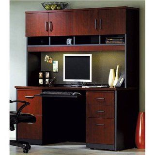 Via Credenza with Hutch Classic Cherry/Soft Black   Office Desks