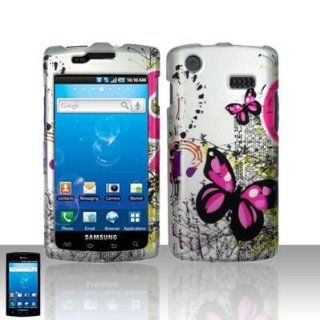 Rubberized Silver Pink Butterfly Snap on Design Case Hard Case Skin Cover Faceplate for Att Samsung Galaxy S Captivate I897: Cell Phones & Accessories