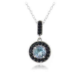 Sterling Silver 3.2ct Blue Topaz & Black Spinel Round Dangle Necklace: Pendant Necklaces: Jewelry