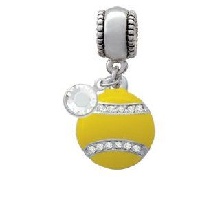Optic Yellow Softball with Clear Crystal Stitching Charm Bead with Clear Crystal Dangle: Delight: Jewelry
