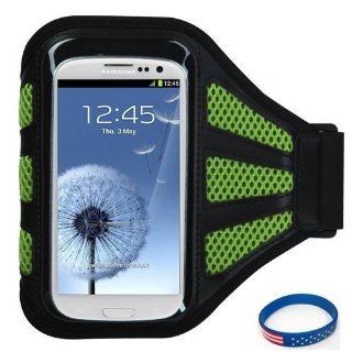 Premium Sport Armband Case for Samsung Galaxy S4 mini/ S3 Mini/ Ring/ Centura/ Exhibit/ Legend/ Amp/ Admire 2/ Discover/ S2   Black (with Green Mess Ports)+ Star Strips Silicon Wristband: Cell Phones & Accessories