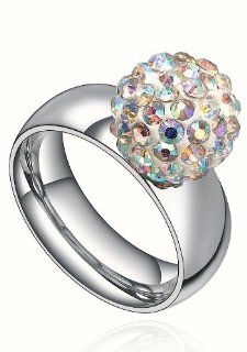 Stainless Steel Aurora Borealis Crystal Disco Ball Wedding Band Ring G5028JY906: Jewelry