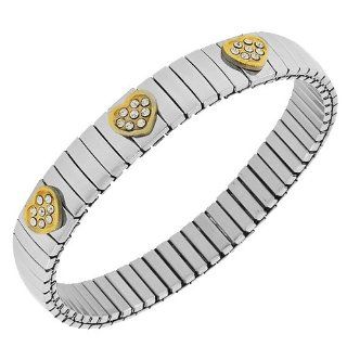 Stainless Steel Yellow Gold Silver Two Tone Triple Heart Love White Crystals CZ Stretch Womens Bangle Bracelet: My Daily Styles: Jewelry