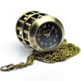 Sinceda Vintage Hollow Cage Style Pocket Watch with Chain in Antique Bronze Gold Finish: Watches