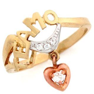 14k Tri Color Te Amo Rose Gold Heart Love Ring Jewelry: Jewelry