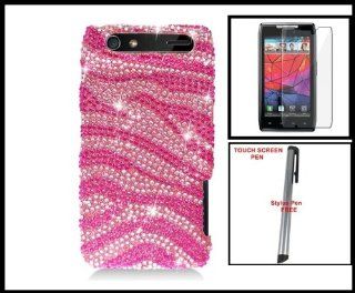 Motorola XT910 XT912 Droid RAZR Full Diamond Hard Shell Hot Pink Zebra Stripes Design + Clear Screen Protector + One FREE Touch Screen Stylus Pen: Cell Phones & Accessories