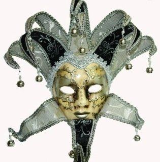 Venetian Stylish Black/ Silver Finish Woman Jester Costume Face Mask: Everything Else