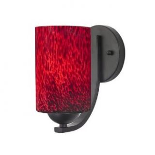 Black Wall Sconce with Red Art Glass Cylinder Shade    