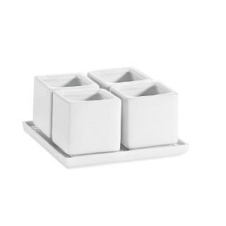 CAC China DT SQ5 2.5 Ounce Porcelain 4 Square Bowls on Square Plate, 2 by 2 1/2 Inch, Super White, Box of 10 Chip And Dip Serving Sets Kitchen & Dining