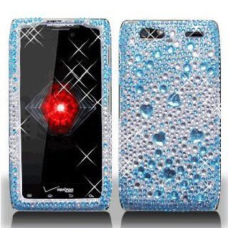 Motorola Droid RAZR Maxx XT916 XT 916 Cell Phone Full Crystals Diamonds Bling Protective Case Cover Silver and Blue 2 tone Mix Love Hearts Gemstones Design: Cell Phones & Accessories