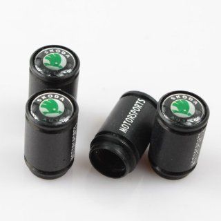 Stunning Quality Black Extra Long Metal Skoda Tyre Valve Dust Caps with gift box: Automotive