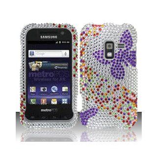 Silver Purple Butterfly Bling Gem Jeweled Crystal Cover Case for Samsung Galaxy Attain 4G SCH R920: Cell Phones & Accessories