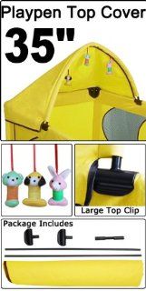Pet Play Pen Canopy Cover with 3 Toys Yellow : Pet Playpens : Pet Supplies