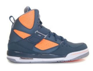 Nike Jordan Flight 45 High (GS) Grade School Kids Shoes Color Metallic Armory Navy / Cement Grey/ Bright Citrus / White 524865 903: Shoes