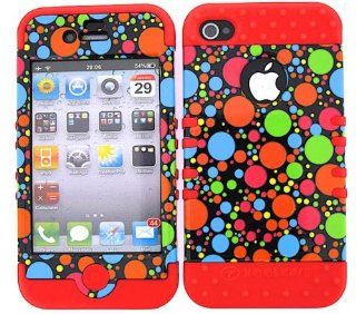 3 IN 1 HYBRID SILICONE COVER FOR APPLE IPHONE 4 4S HARD CASE SOFT RED RUBBER SKIN POLKA DOTS RD TP904 KOOL KASE ROCKER CELL PHONE ACCESSORY EXCLUSIVE BY MANDMWIRELESS: Cell Phones & Accessories