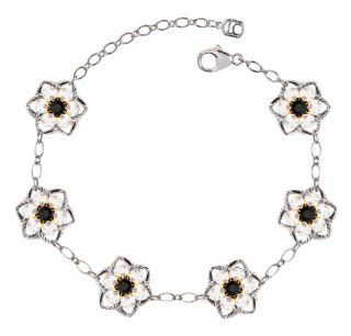 .925 Sterling Silver Star Shaped Flower Bracelet by Lucia Costin with 24K Yellow Gold over .925 Sterling Silver Cute Middle Flowers and Twisted Line Accents, Adorned with Black and White Swarovski Crystals: Lucia Costin: Jewelry