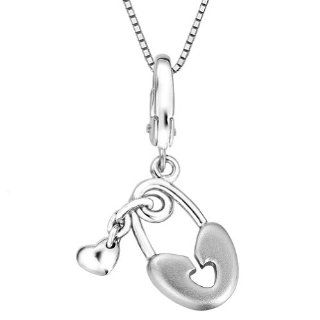 Platinum Plated 925 Sterling Heart And Lock Bracelet Charm With 925 Sterling Silver Chain (16"): Jewelry