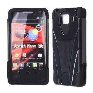 MOTOROLA DROID RAZR MAXX HD XT926M ALL BLACK HARD GEL HYBRID BUMPER COMBO + STAND COVER SNAP ON PROTECTOR ACCESSORY: Cell Phones & Accessories
