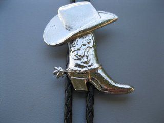 Cowboy Western Bolo Tie #972s   Silver Hat & Boot : Sports Fan Neckties : Sports & Outdoors
