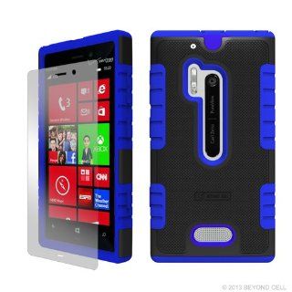 MINITURTLE, High Impact Heavy Duty Duo Shield Protective Hybrid Hard Phone Case Cover and Screen Protector Film for Windows Phone 8 Smartphone Nokia Lumia 928 /Verizon (Black / Blue) Cell Phones & Accessories