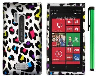 Nokia Lumia 928 (Verizon) Microsoft Windows Phone 8   Colorful Leopard On Silver Premium Beautiful Design Protector Hard Cover Case + 1 of New Assorted Color Metal Stylus Touch Screen Pen : Pencil Holders : Office Products