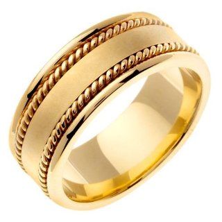 14K Gold Wide Handmade Yellow Wedding Ring (8mm): Jewelry