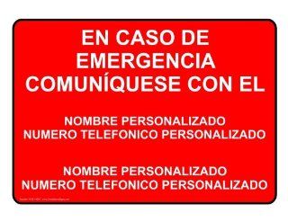 In Case Of Emergency Please Contact Custom Spanish Sign NHS 14090 : Business And Store Signs : Office Products