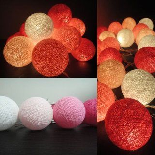 20 Mix Magenta Tone Handmade Cotton Balls Fairy String Lights Wedding Homedecor From Thailand : Everything Else