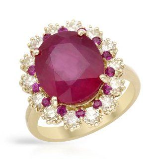 14K Yellow Gold 1.26 CTW Color L M SI3 Diamond and 8.32 CTW Ruby Cocktail Women Ring. Ring Size 7. Total Item weight 7.1 g.: Jewelry
