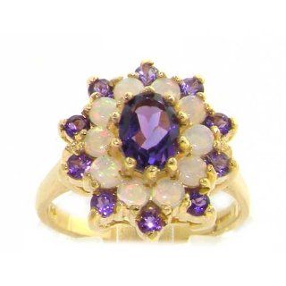 Fabulous Solid 14K Yellow Gold Natural Amethyst & Fiery Opal 3 Tier Large Cluster Ring   Finger Sizes 5 to 12 Available   Perfect Gift for Birthday, Christmas, Valentines Day, Mothers Day, Mom, Mother, Grandmother, Daughter, Graduation, Bridesmaid. Je