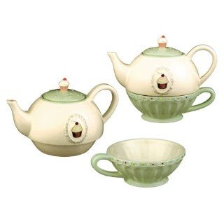 Grasslands Road Just Desserts Cupcake 32 Ounce Tea for One Teapot and Teacup Set: Kitchen & Dining
