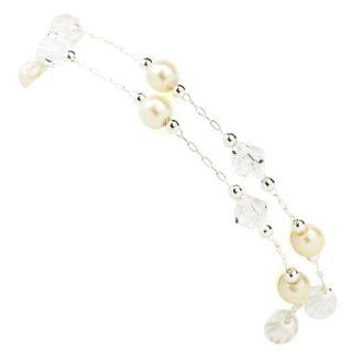 Delicate Chains Simulated Pearl and Crystal Silver Tone Bracelet: Jewelry