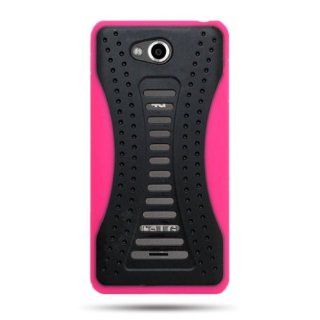 EMAXCITY Brand MIX Hard BLACK Back Cover Case with Flexible TPU HOT PINK TRIM for LG MS870 SPIRIT 4G METRO PCS [WCL938]: Cell Phones & Accessories