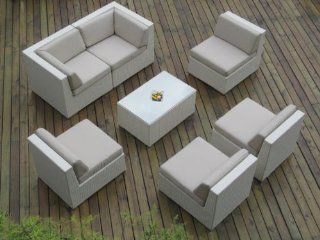 Ohana Collection PN0703AWT 7 Piece Outdoor Patio Sofa Sectional Wicker Furniture Couch Set, White : Outdoor And Patio Furniture Sets : Patio, Lawn & Garden