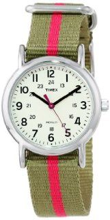 Timex Women's T2N917 "Weekender" Watch with Olive Green and Red Nylon Strap at  Women's Watch store.