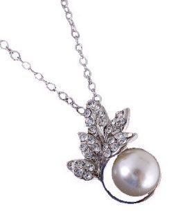 Fashion Jewelry ~ Silvertone Faux Pearls Accented with Rhinestones Necklace (Style ZHT068 UR): Jewelry