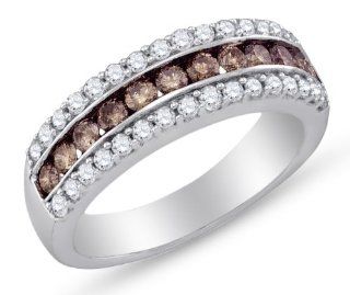 10K White Gold Channel Set Round Brilliant Cut Chocolate Brown and White Diamond Ladies Womens Wedding Band OR Anniversary Ring (.98 cttw.): Jewelry