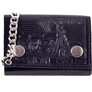 100% Leather Tri fold Chain Wallet Black #946 10 at  Mens Clothing store