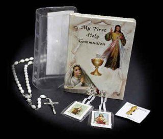 Girl's First Communion Wallet Gift Set English Included Divine Mercy Missal, White Bead Rosary, Communion Pin, Laminated Scapular, Box  Other Products  