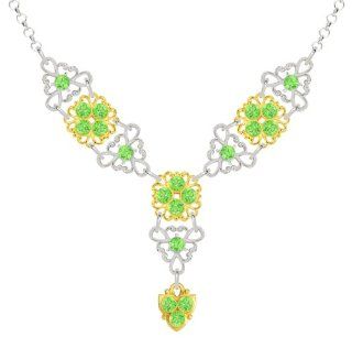 Elegant Necklace by Lucia Costin Crafted in .925 Sterling Silver with 24K Yellow Gold Plated over .925 Sterling Silver with Light Green Swarovski Crystals and Fancy Charms, Adorned with Triangle Shaped Filigree Elements: Lucia Costin: Jewelry