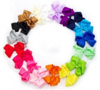 Ema Jane   Large (4.3 in Wide) Grosgrain Hair Bows Secured to Double Prong Clips,Set of 18: Clothing