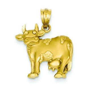 14K Gold Satin Cow Pendant Farm Animal Charm Jewelry: Jewelry