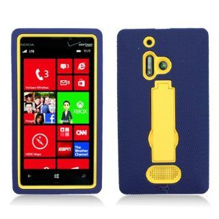For Nokia Lumia 928 (Verizon) Layer Case, 3 in 1 w/Black Stand Navy Blue Skin+Yellow Cover Cell Phones & Accessories
