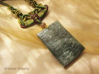 Auspicious Chinese Imperial Dragon Carved Green Jade Pendant Necklace  Fortune Feng Shui Imperial Jade Collection: Office Products