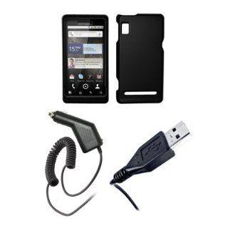 Motorola Droid 2 A955   Black Rubberized Snap On Cover Hard Case Cell Phone Protector + Rapid Car Charger + USB Data Charge Sync Cable for Motorola Droid 2 A955: Cell Phones & Accessories