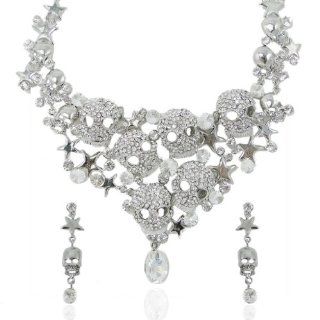 Skull Star Clear Austrian Crystal Necklace Earrings Set: Jewelry