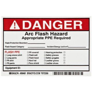 Brady 99461 4" Height, 6" Width, B 933 Vinyl, Black And Red On White Color Write On Arc Flash Labels (Danger) (Pack Of 5): Industrial Warning Signs: Industrial & Scientific