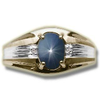 .015 ct 8X6 Mens Blue Star Sapphire: Wedding Bands: Jewelry