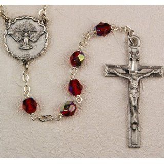 Religious & Catholic, Men or Womens, 6mm Silver & Red Holy Spirit Rosary, Boxed, Great for Confirmation or Rcia.: Rosary Beads: Jewelry