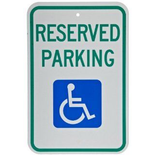 Brady 103748 12" Width x 18" Height B 959 Reflective Aluminum, Green and Blue on White Federal Handicap Parking Sign, Legend "Reserved Parking": Industrial Warning Signs: Industrial & Scientific